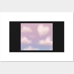 clouds sky heart aesthetic drawing blue pink purple coquette Posters and Art